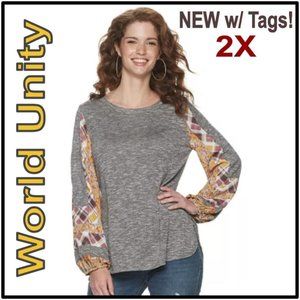 World Unity Heather Gray Lantern Sleeve Top